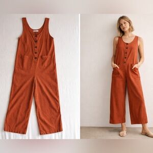 Marine Layer Rust Orange Linen Blend Jumpsuit M Wide Leg Romper Resortwear Boho